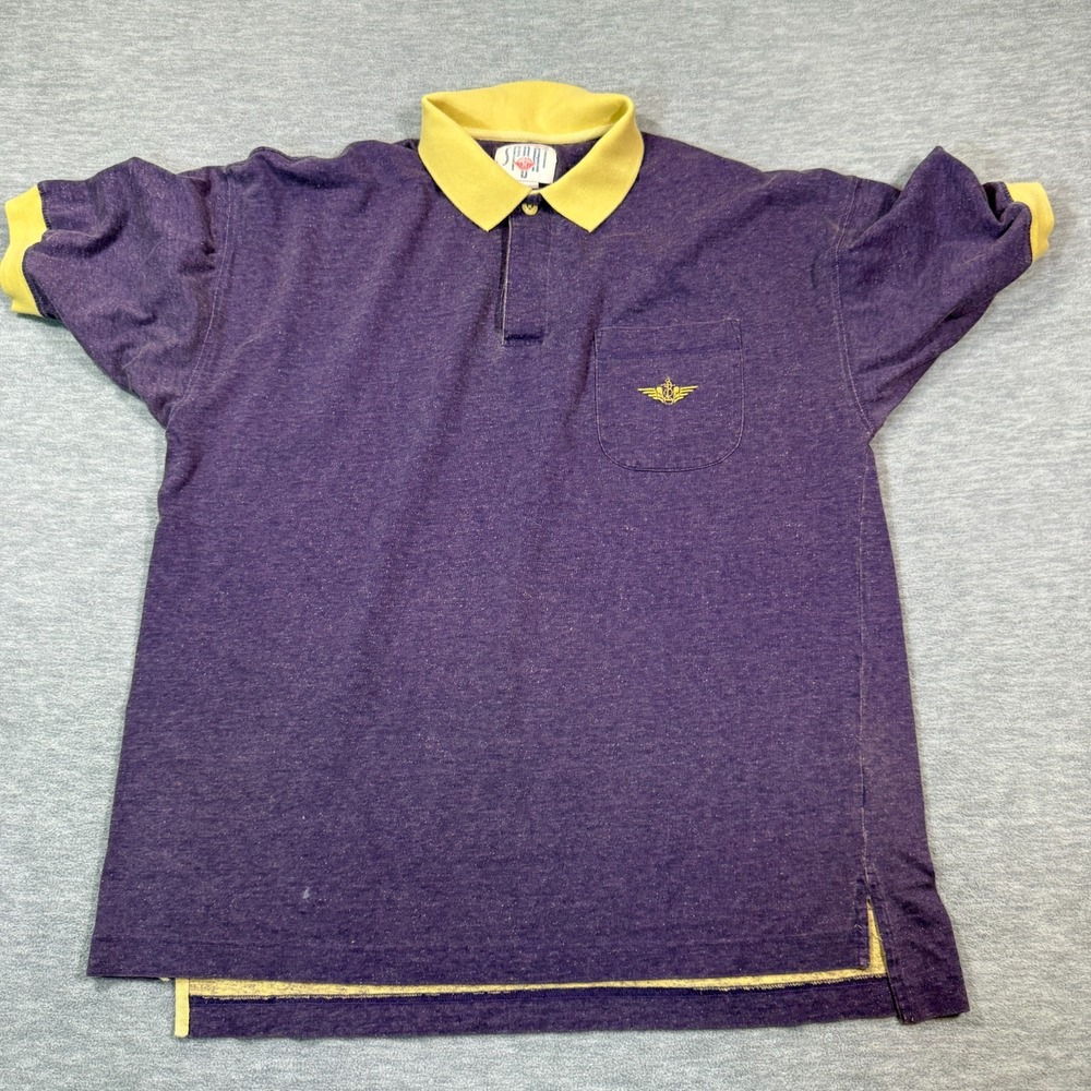 Dockers Sport Polo Men M Purple Yellow Short‎ Sleeve Wings Logo Retro 90s